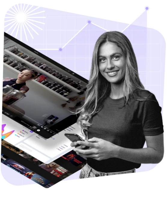 woman in front of various screens